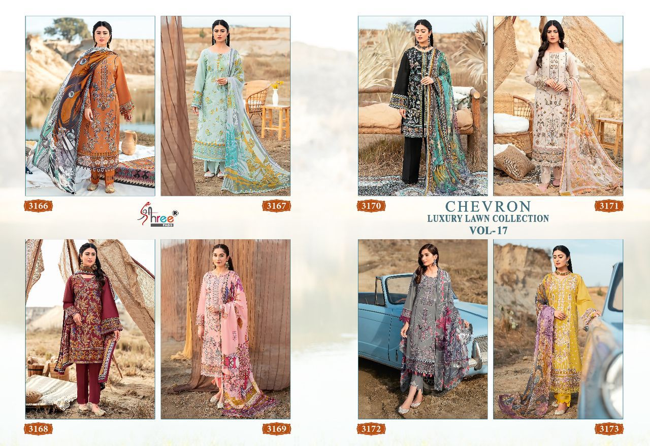 shree fabs Chevron Luxury Lawn Collection Vol 17 lawn cotton attrective print salwar suit with cottton dupatta catalog