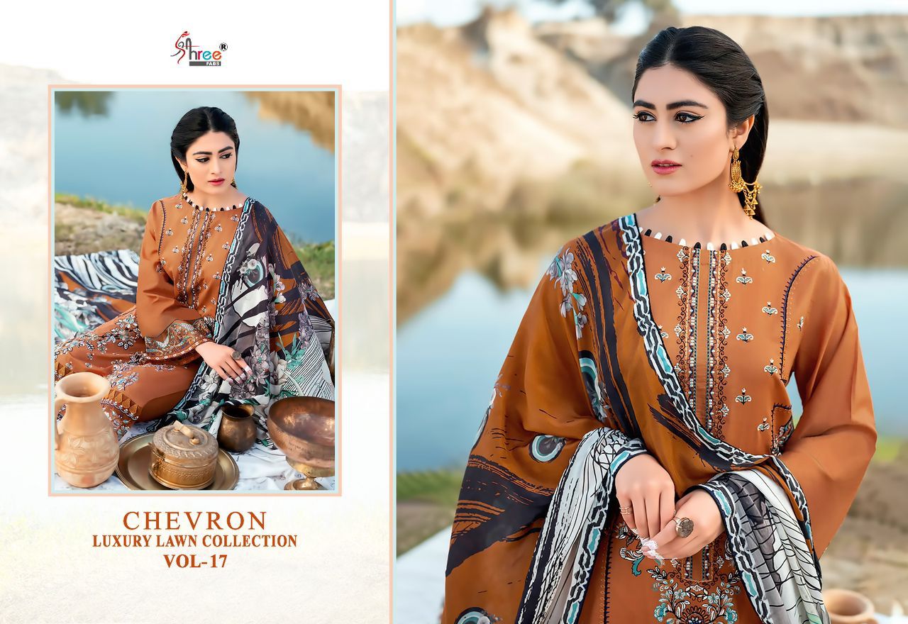 shree fabs Chevron Luxury Lawn Collection Vol 17 lawn cotton attrective print salwar suit with cottton dupatta catalog