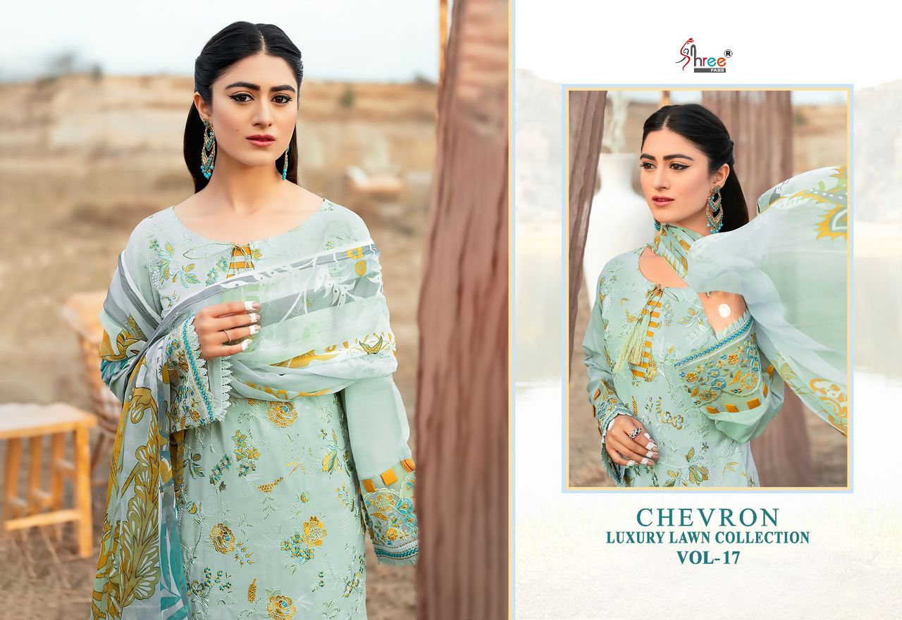 shree fabs Chevron Luxury Lawn Collection Vol 17 lawn cotton attrective print salwar suit with cottton dupatta catalog