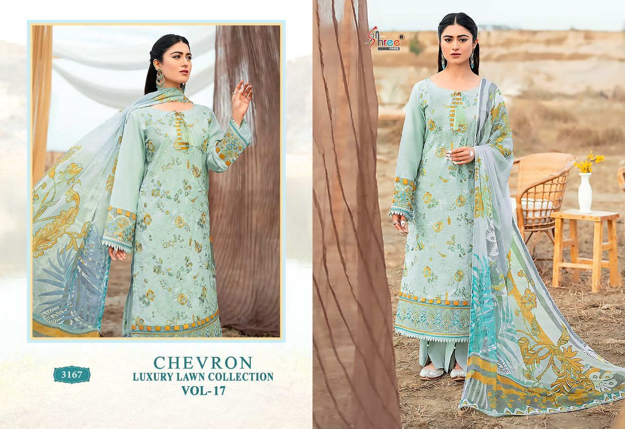 shree fabs Chevron Luxury Lawn Collection Vol 17 lawn cotton attrective print salwar suit with cottton dupatta catalog