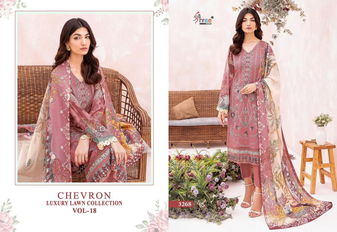 shree fabs Chevron Luxury Lawn Collection Vol 18 lawn cotton attrective print salwar suit with cottton dupatta catalog