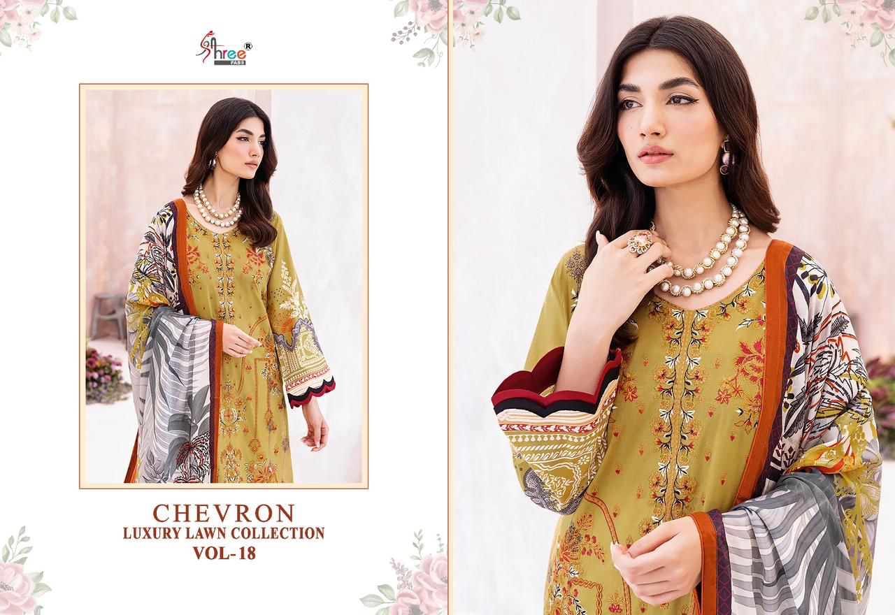 shree fabs Chevron Luxury Lawn Collection Vol 18 lawn cotton attrective print salwar suit with cottton dupatta catalog