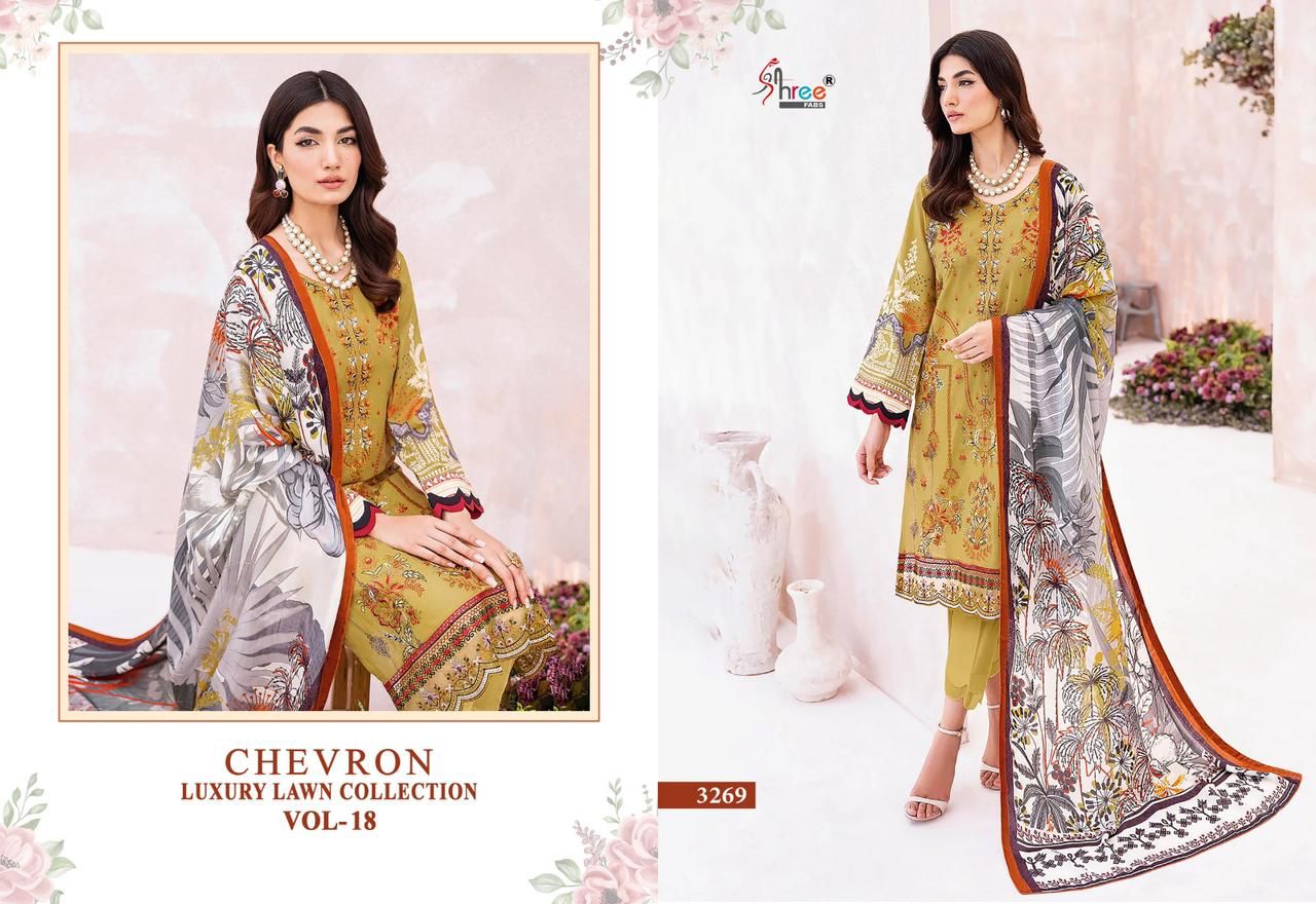 shree fabs Chevron Luxury Lawn Collection Vol 18 lawn cotton attrective print salwar suit with cottton dupatta catalog