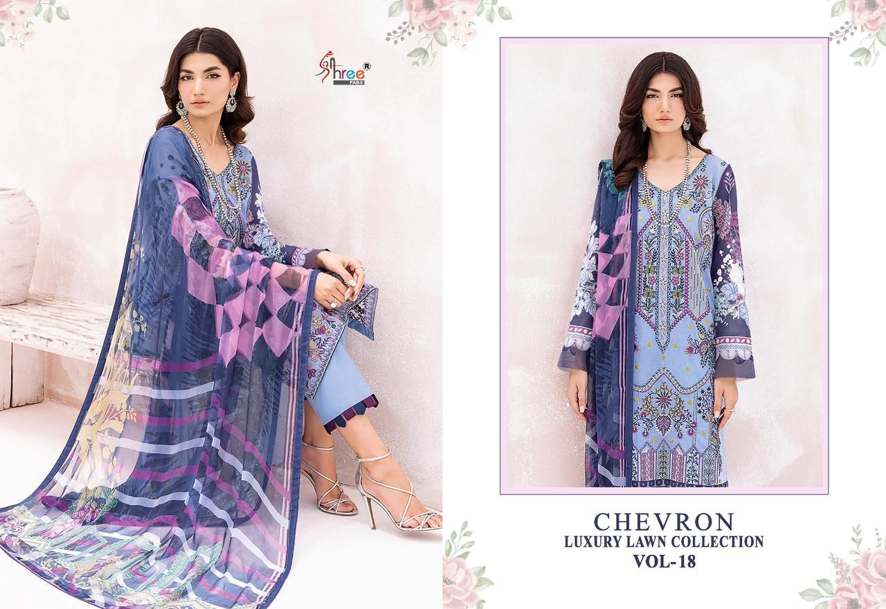 shree fabs Chevron Luxury Lawn Collection Vol 18 lawn cotton attrective print salwar suit with cottton dupatta catalog