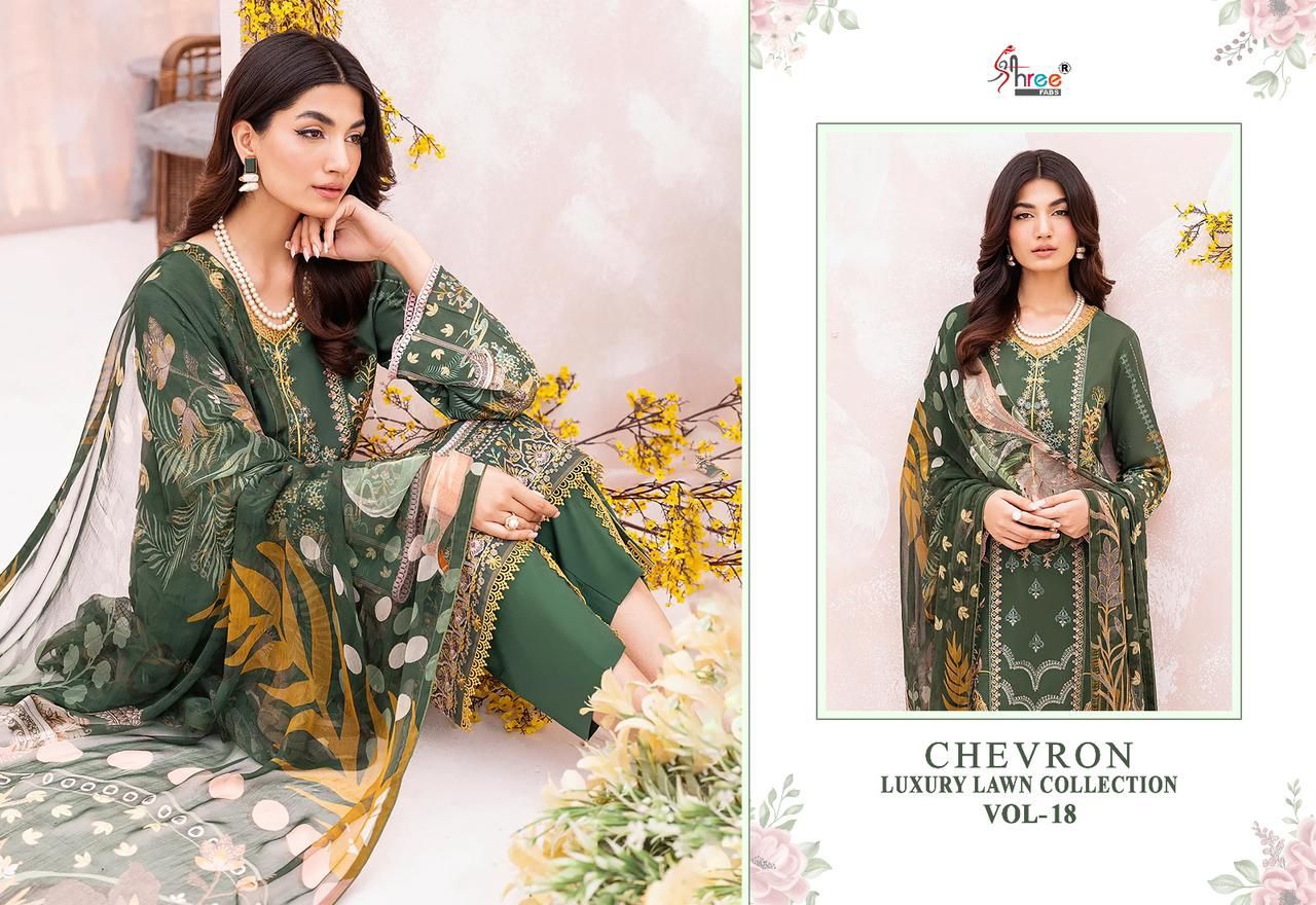 shree fabs Chevron Luxury Lawn Collection Vol 18 lawn cotton attrective print salwar suit with cottton dupatta catalog