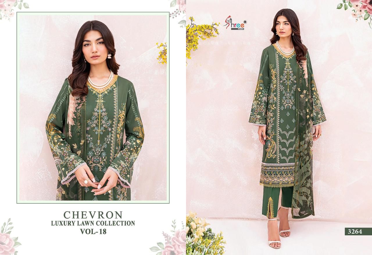 shree fabs Chevron Luxury Lawn Collection Vol 18 lawn cotton attrective print salwar suit with cottton dupatta catalog