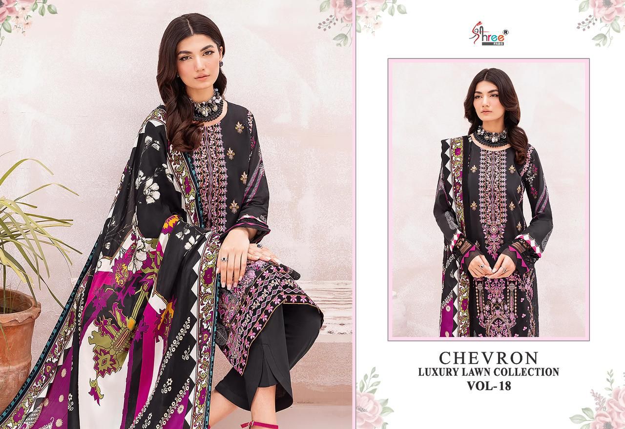 shree fabs Chevron Luxury Lawn Collection Vol 18 lawn cotton attrective print salwar suit with cottton dupatta catalog