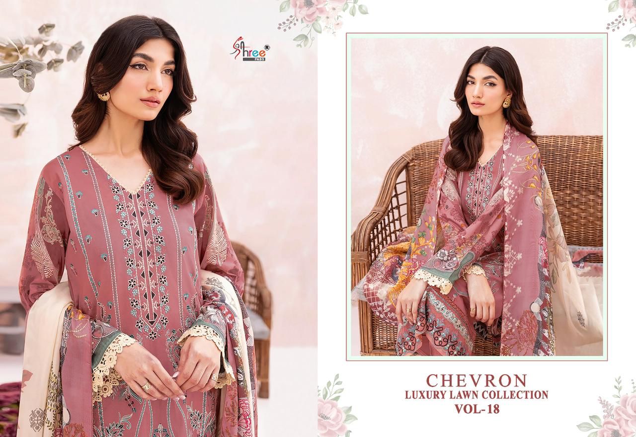 shree fabs Chevron Luxury Lawn Collection Vol 18 lawn cotton decent look salwar suit with siffon dupatta catalog