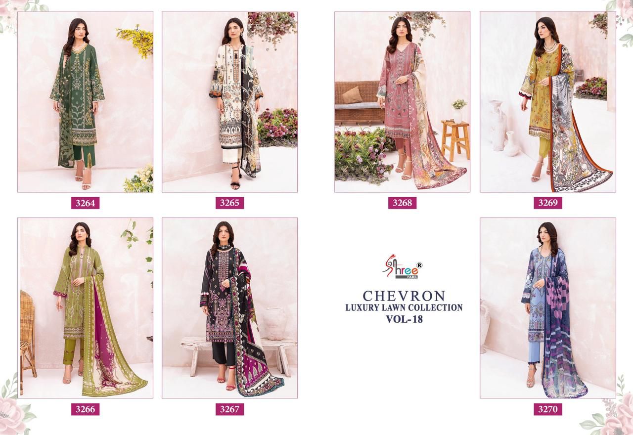 shree fabs Chevron Luxury Lawn Collection Vol 18 lawn cotton decent look salwar suit with siffon dupatta catalog