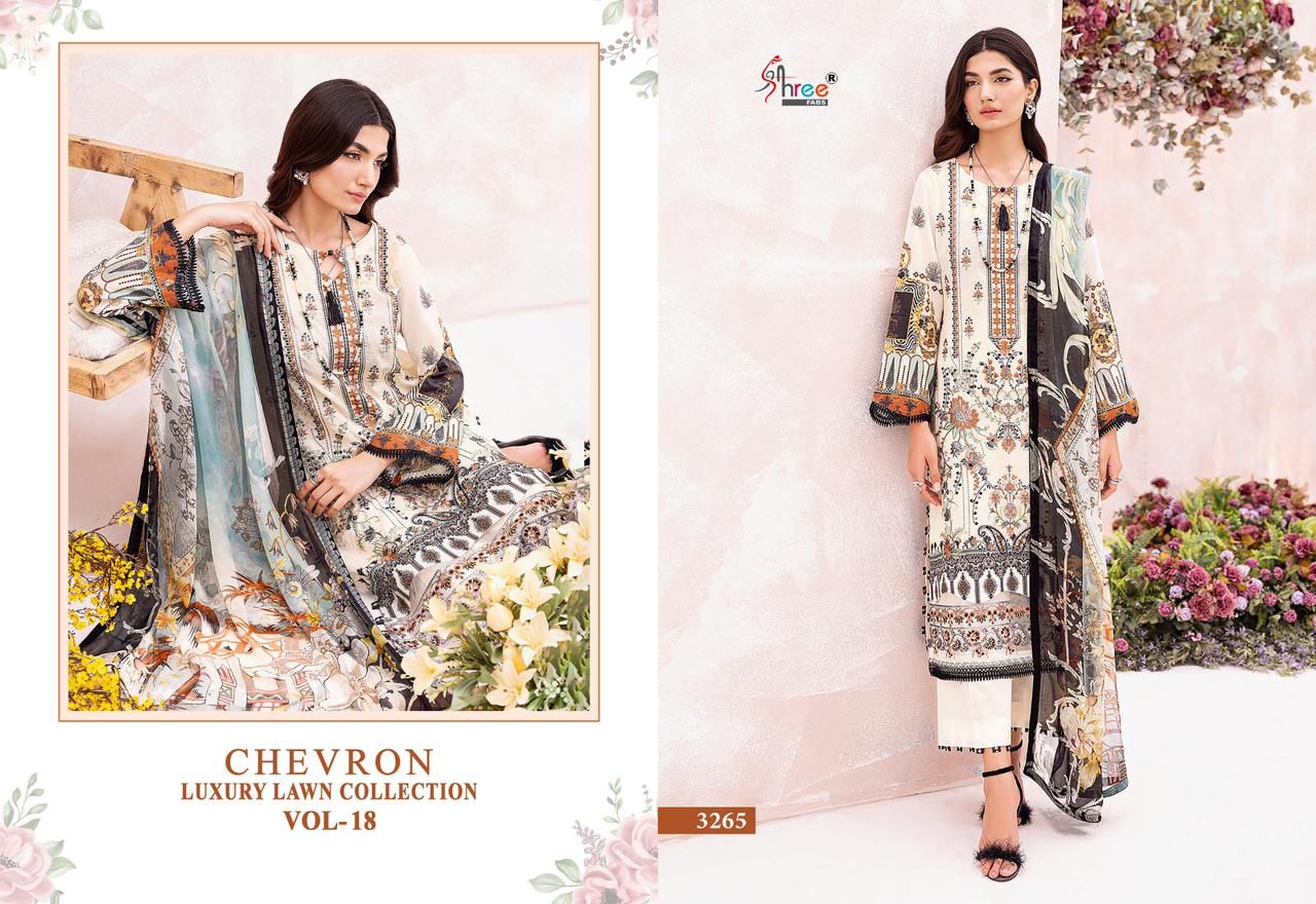 shree fabs Chevron Luxury Lawn Collection Vol 18 lawn cotton decent look salwar suit with siffon dupatta catalog