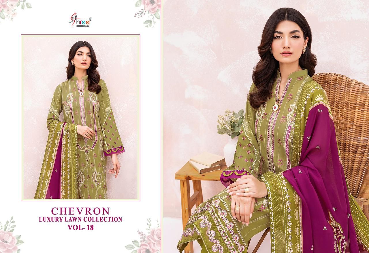 shree fabs Chevron Luxury Lawn Collection Vol 18 lawn cotton decent look salwar suit with siffon dupatta catalog