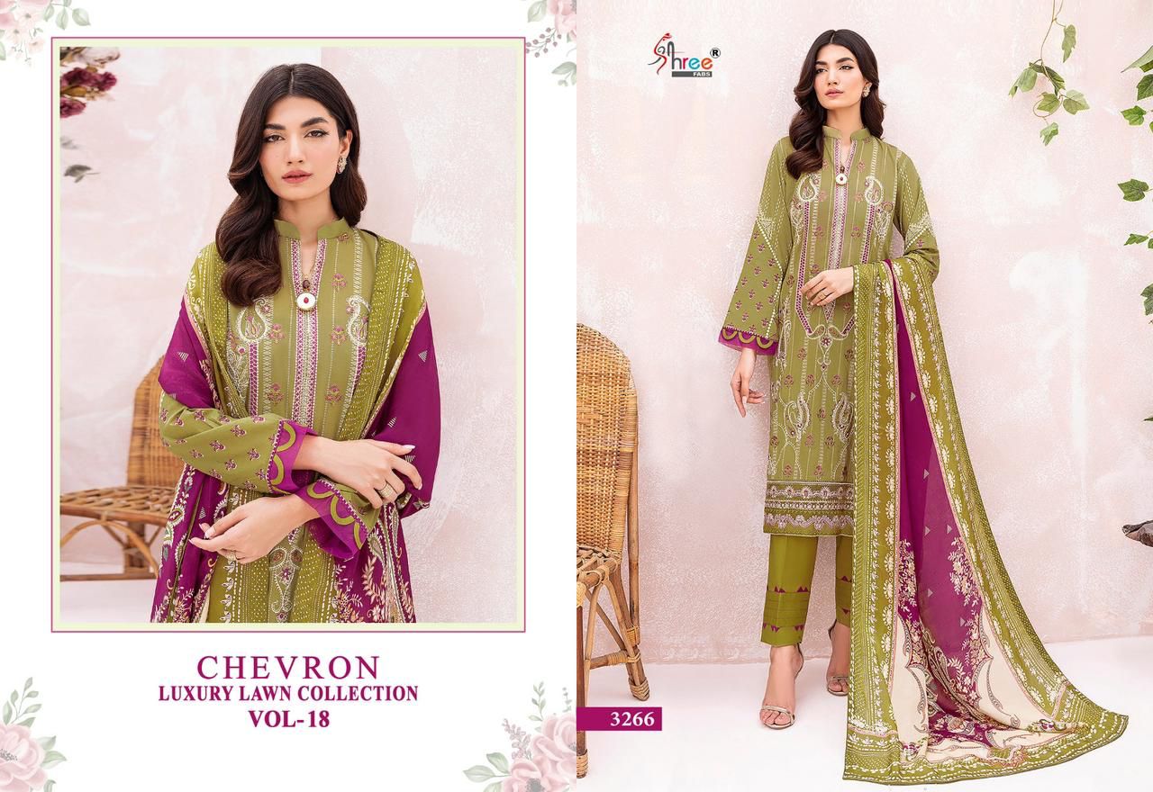 shree fabs Chevron Luxury Lawn Collection Vol 18 lawn cotton decent look salwar suit with siffon dupatta catalog