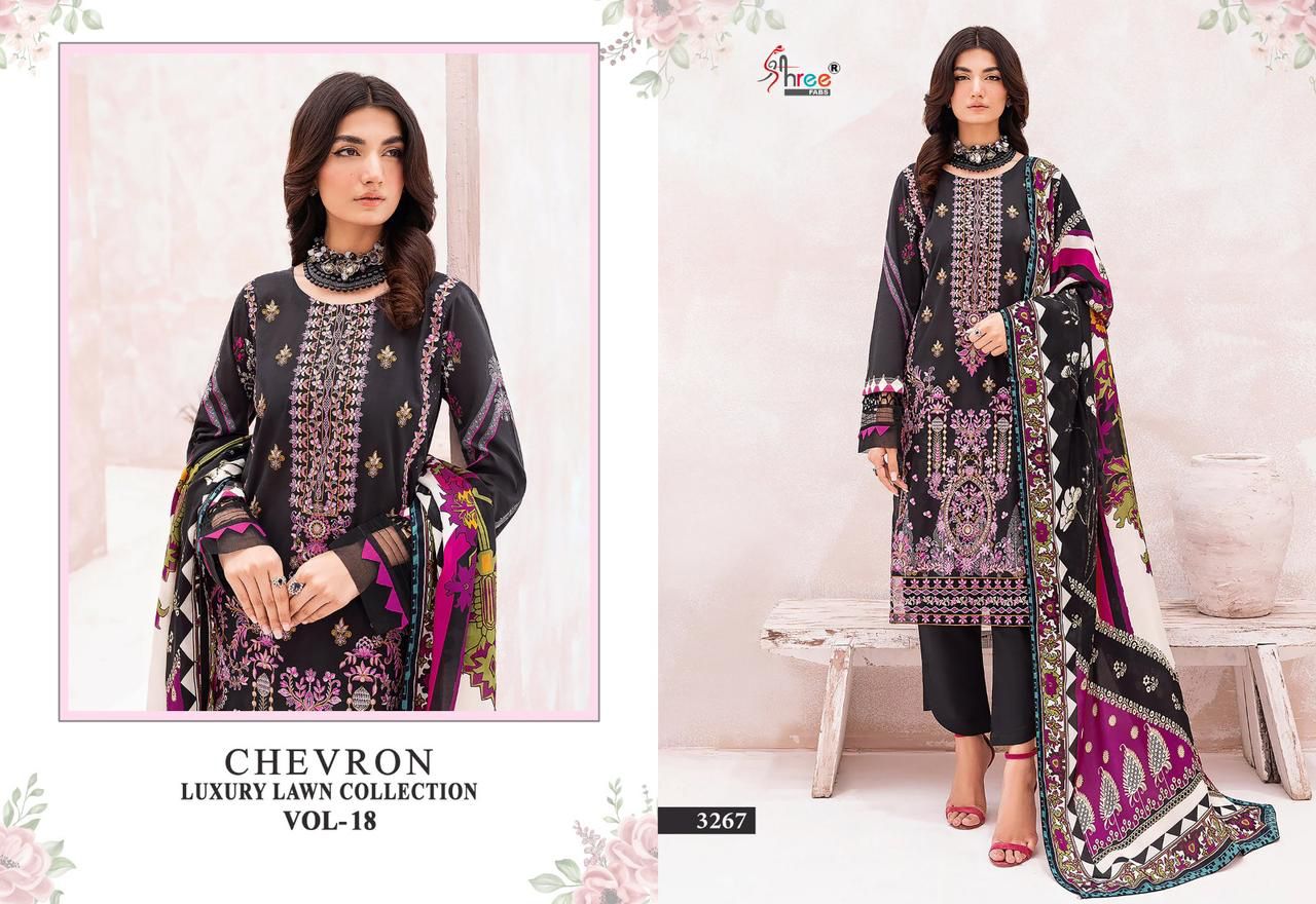 shree fabs Chevron Luxury Lawn Collection Vol 18 lawn cotton decent look salwar suit with siffon dupatta catalog