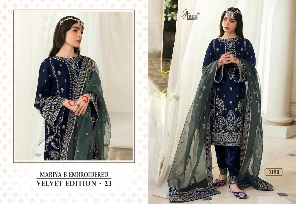 shree fabs maria b velvet edition 23 9000 velvet gorgeous look salwar suit catalog