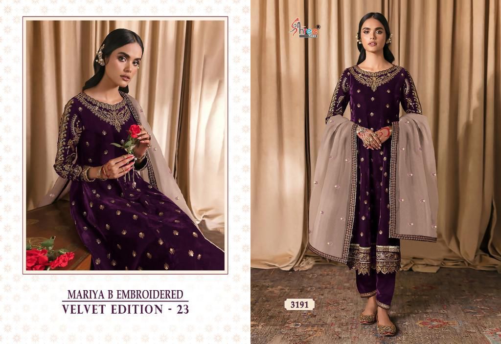 shree fabs maria b velvet edition 23 9000 velvet gorgeous look salwar suit catalog