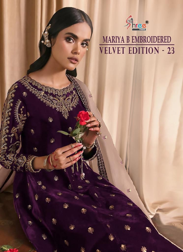 shree fabs maria b velvet edition 23 9000 velvet gorgeous look salwar suit catalog