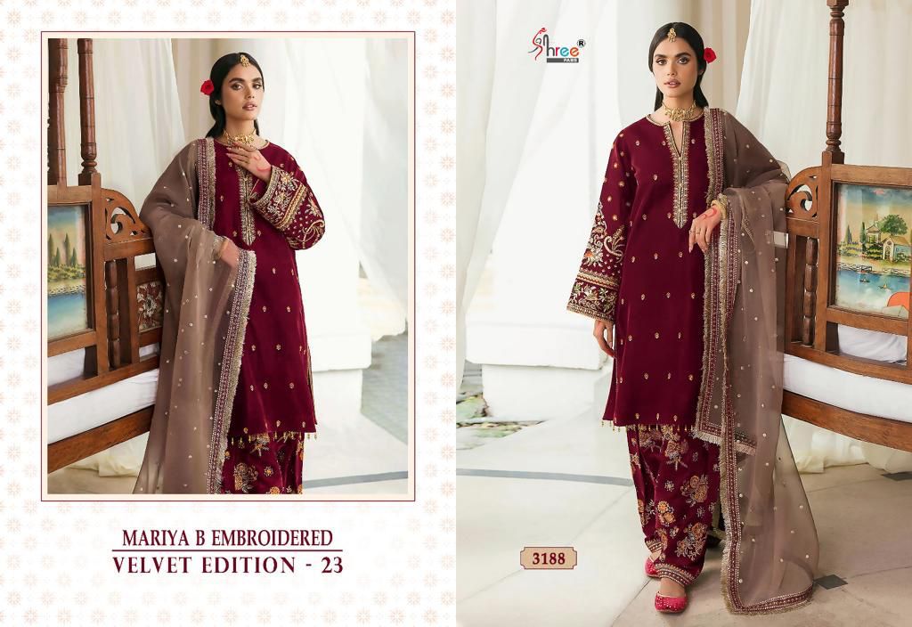 shree fabs maria b velvet edition 23 9000 velvet gorgeous look salwar suit catalog