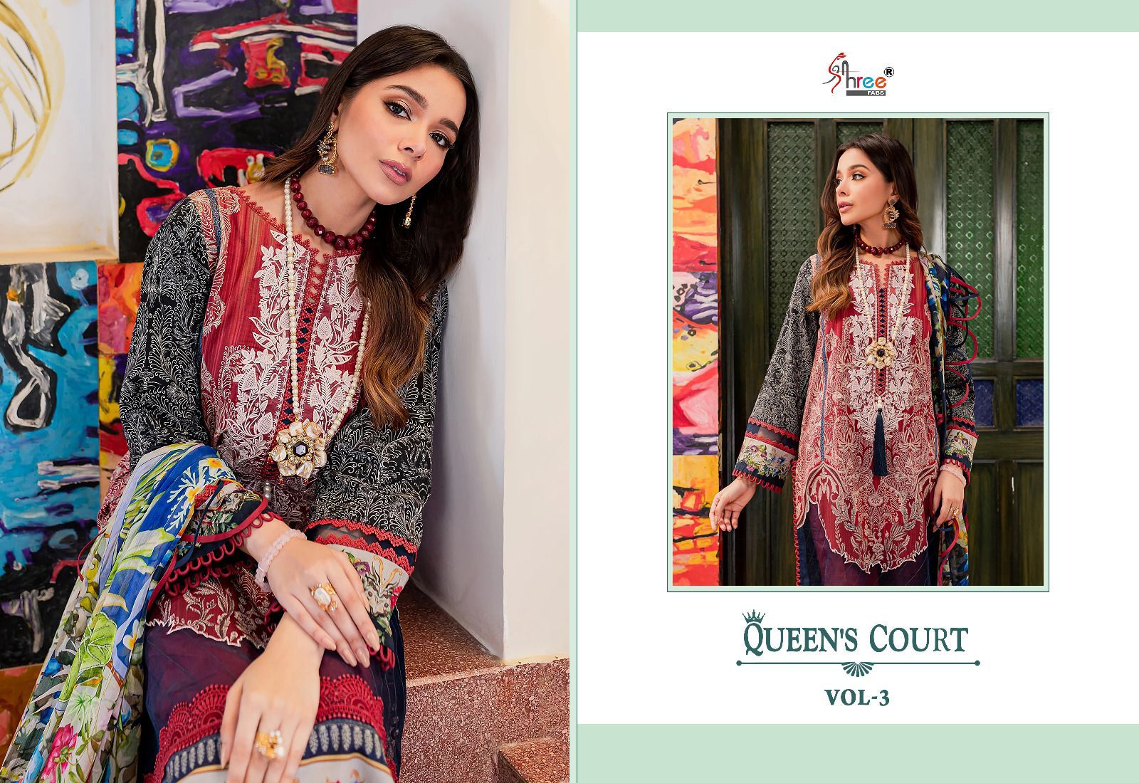 shree fabs queens court vol 3 cotton exclusive print salwar suit silver dupatta catalog