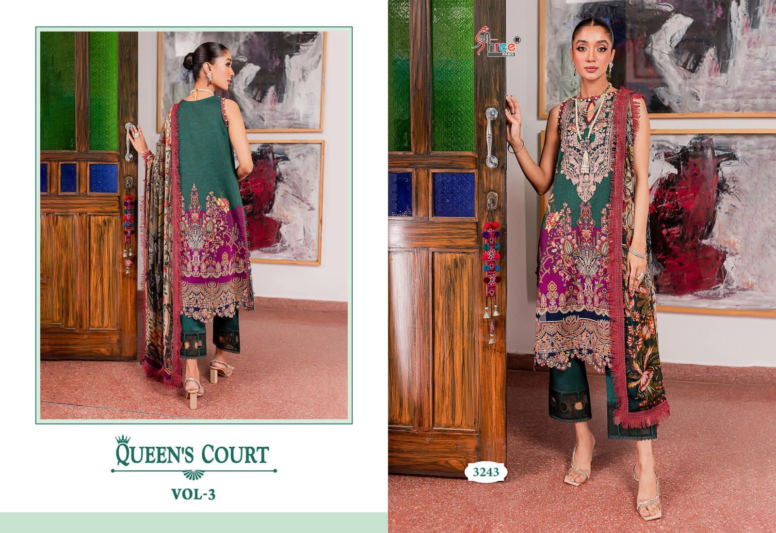 shree fabs queens court vol 3 cotton exclusive print salwar suit silver dupatta catalog