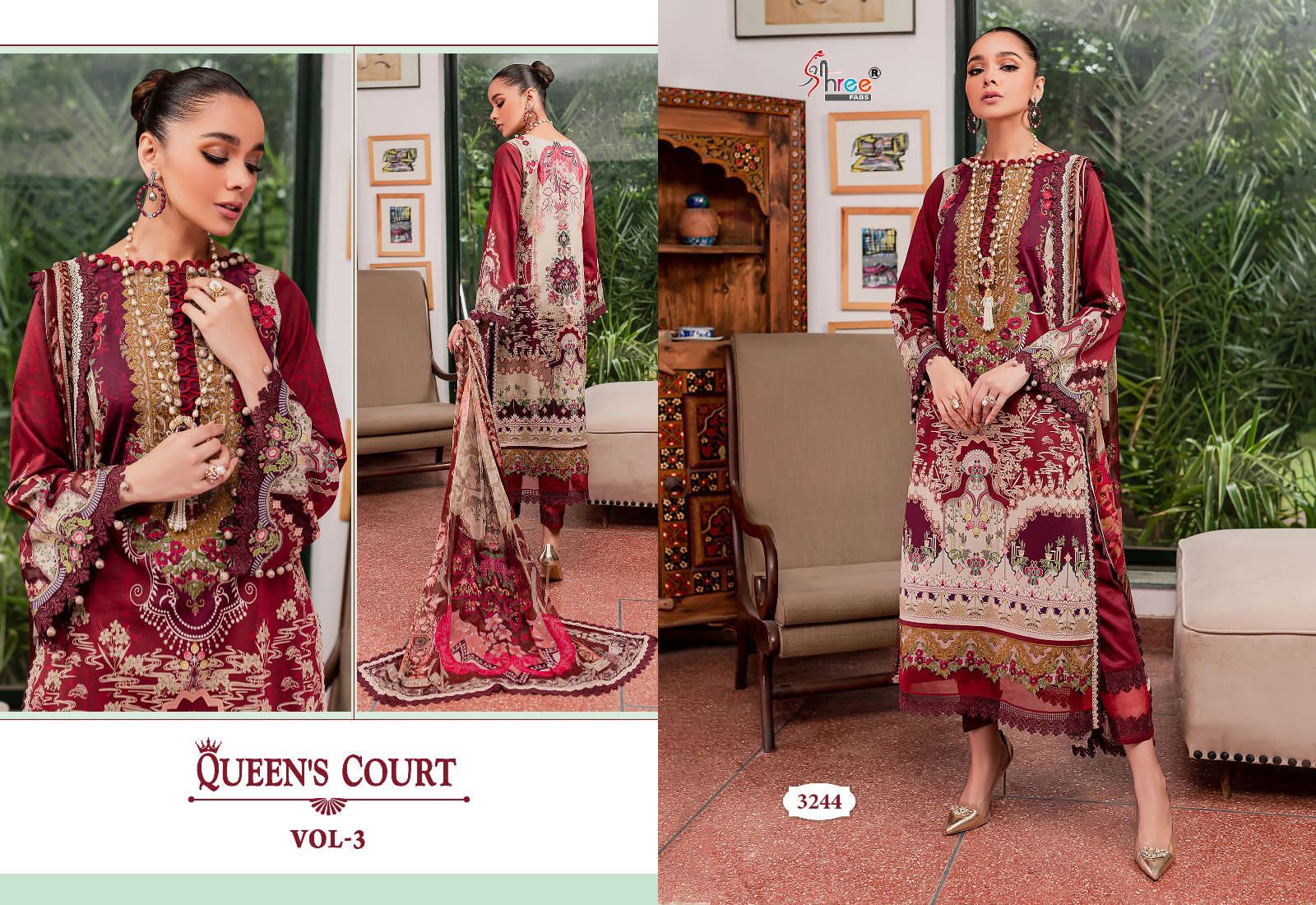 shree fabs queens court vol 3 cotton exclusive print salwar suit silver dupatta catalog