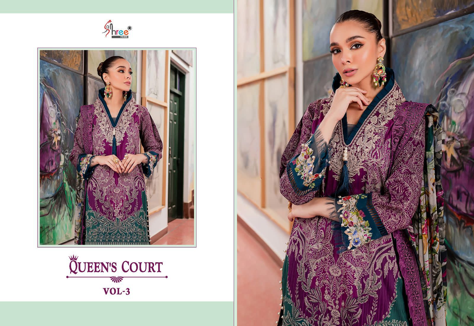 shree fabs queens court vol 3 cotton exclusive print salwar suit silver dupatta catalog