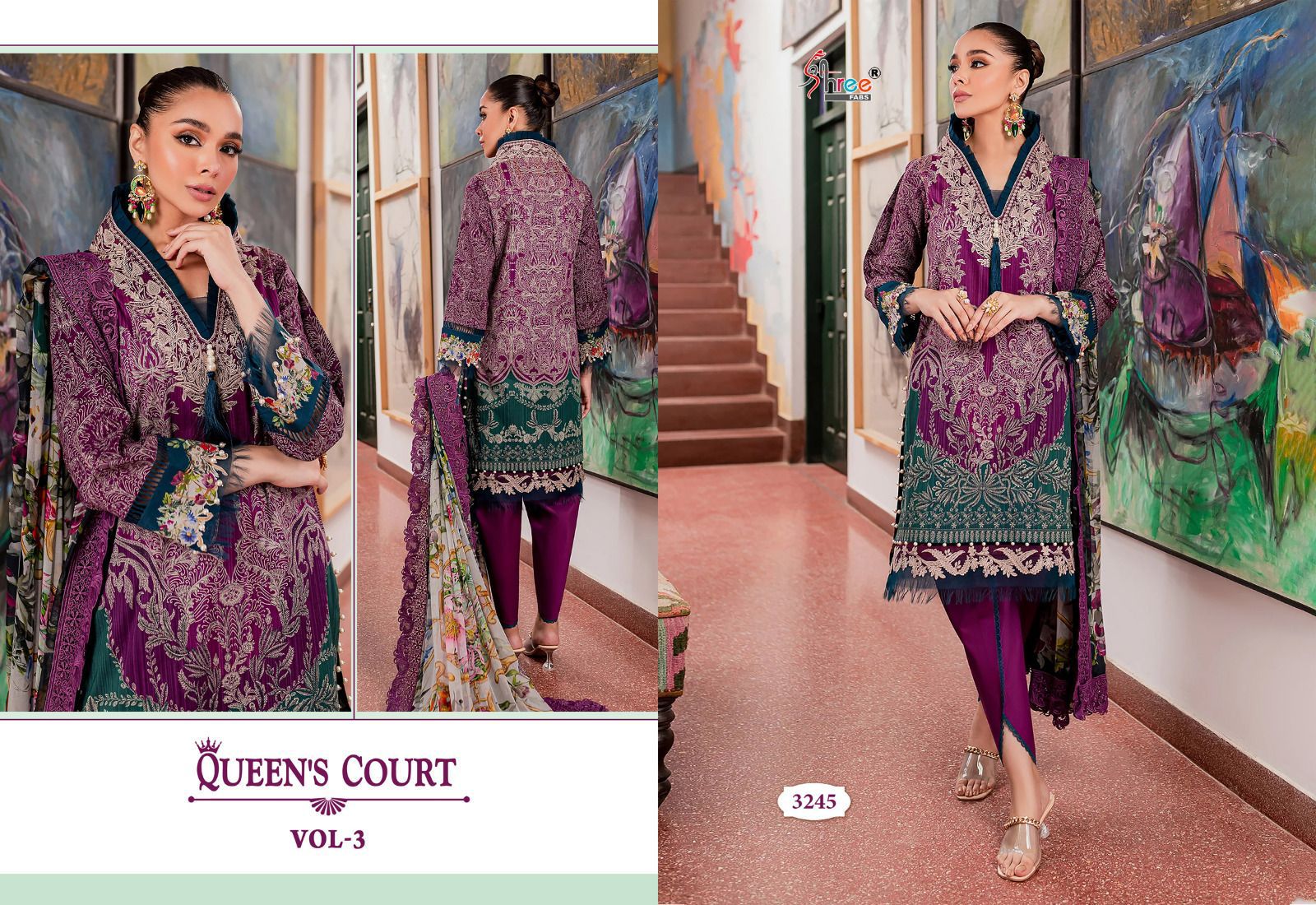 shree fabs queens court vol 3 cotton exclusive print salwar suit silver dupatta catalog