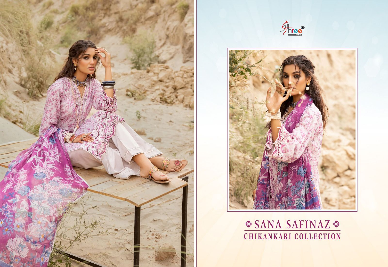 shree fabs sana safinaz chikankari collection lawn decent embroidery look salwar suit siffon dupatta catalog