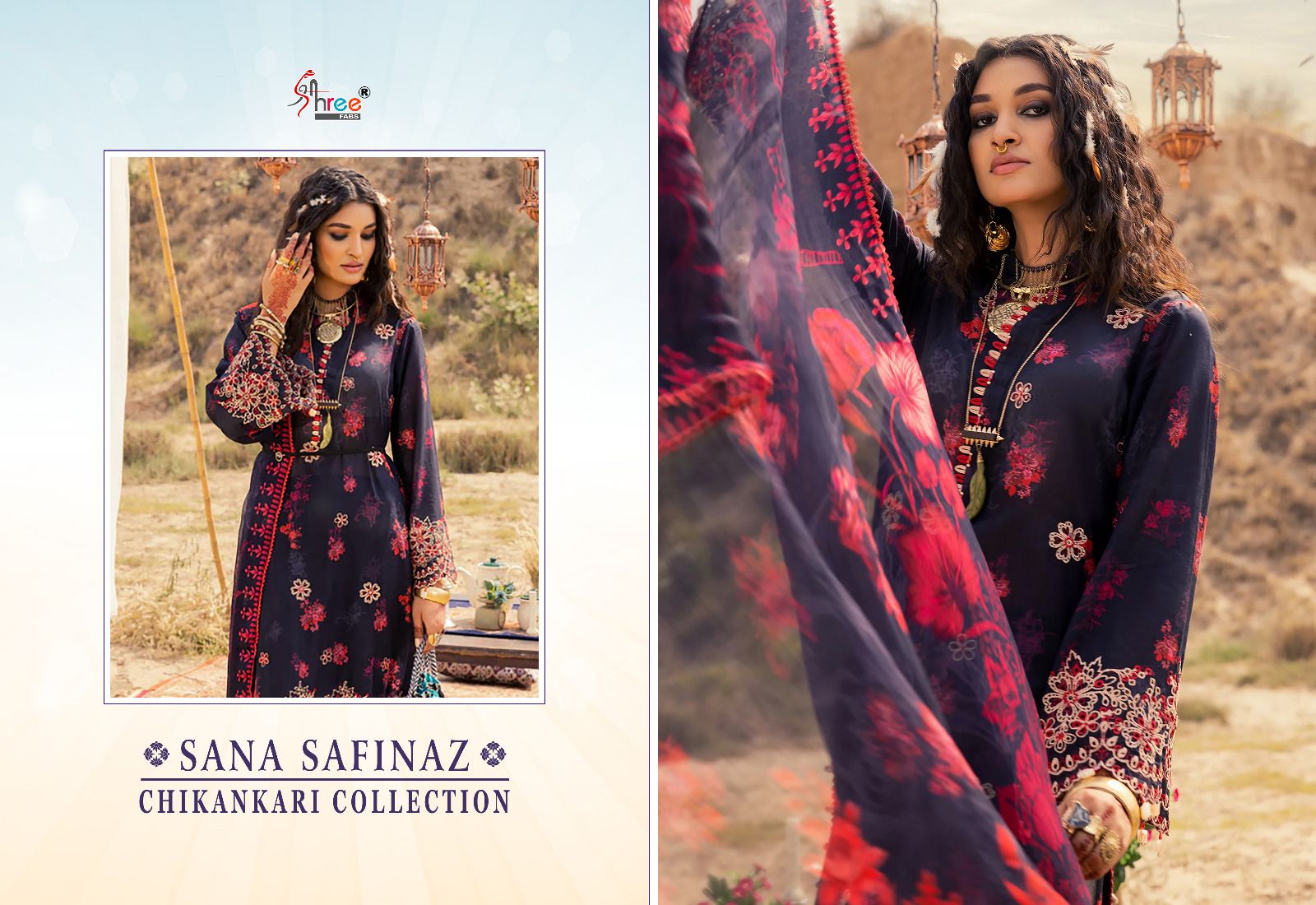 shree fabs sana safinaz chikankari collection lawn decent embroidery look salwar suit siffon dupatta catalog