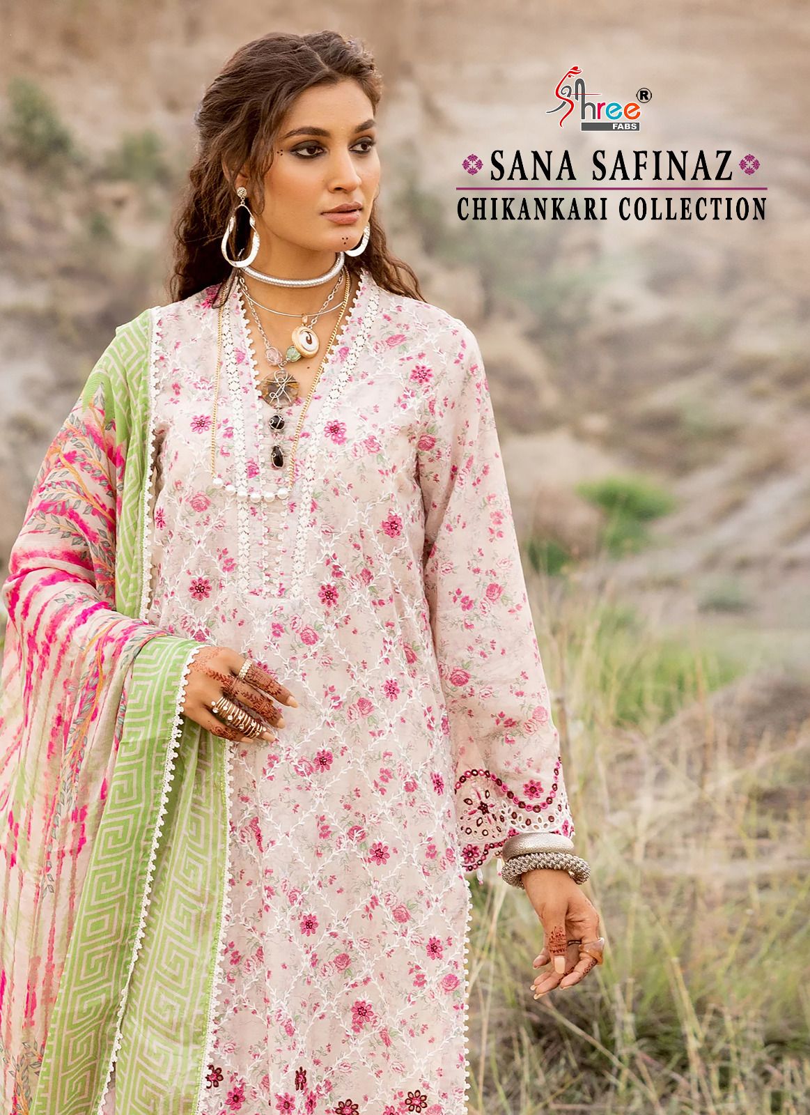 shree fabs sana safinaz chikankari collection lawn decent embroidery look salwar suit siffon dupatta catalog