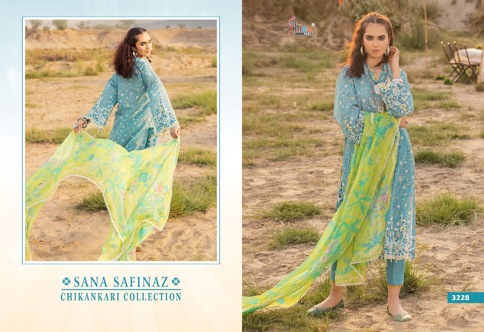 shree fabs sana safinaz chikankari collection lawn decent embroidery look salwar suit siffon dupatta catalog