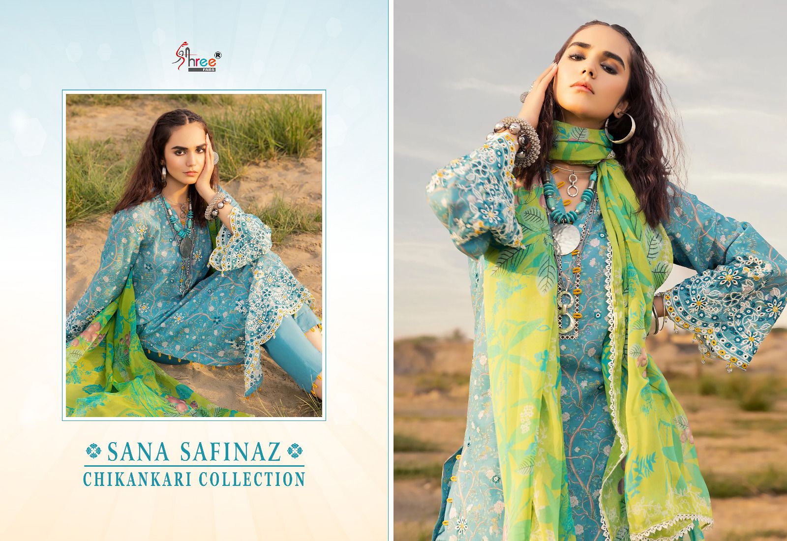 shree fabs sana safinaz chikankari collection lawn decent embroidery look salwar suit siffon dupatta catalog