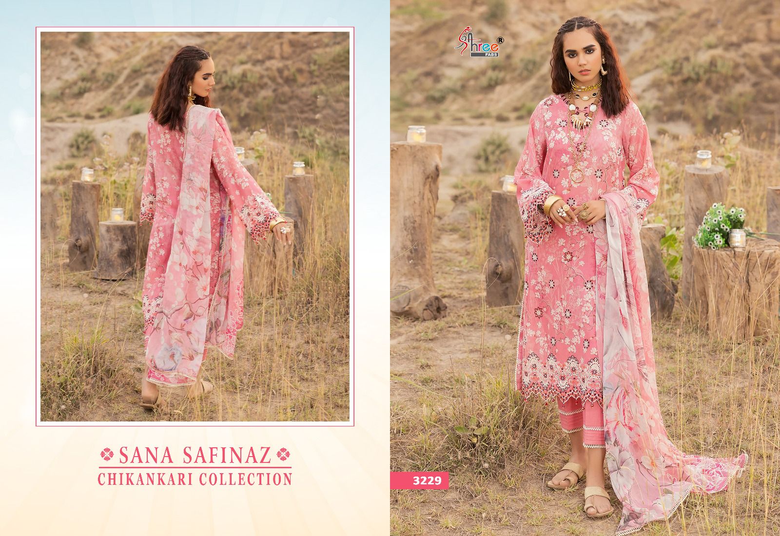 shree fabs sana safinaz chikankari collection lawn decent embroidery look salwar suit siffon dupatta catalog