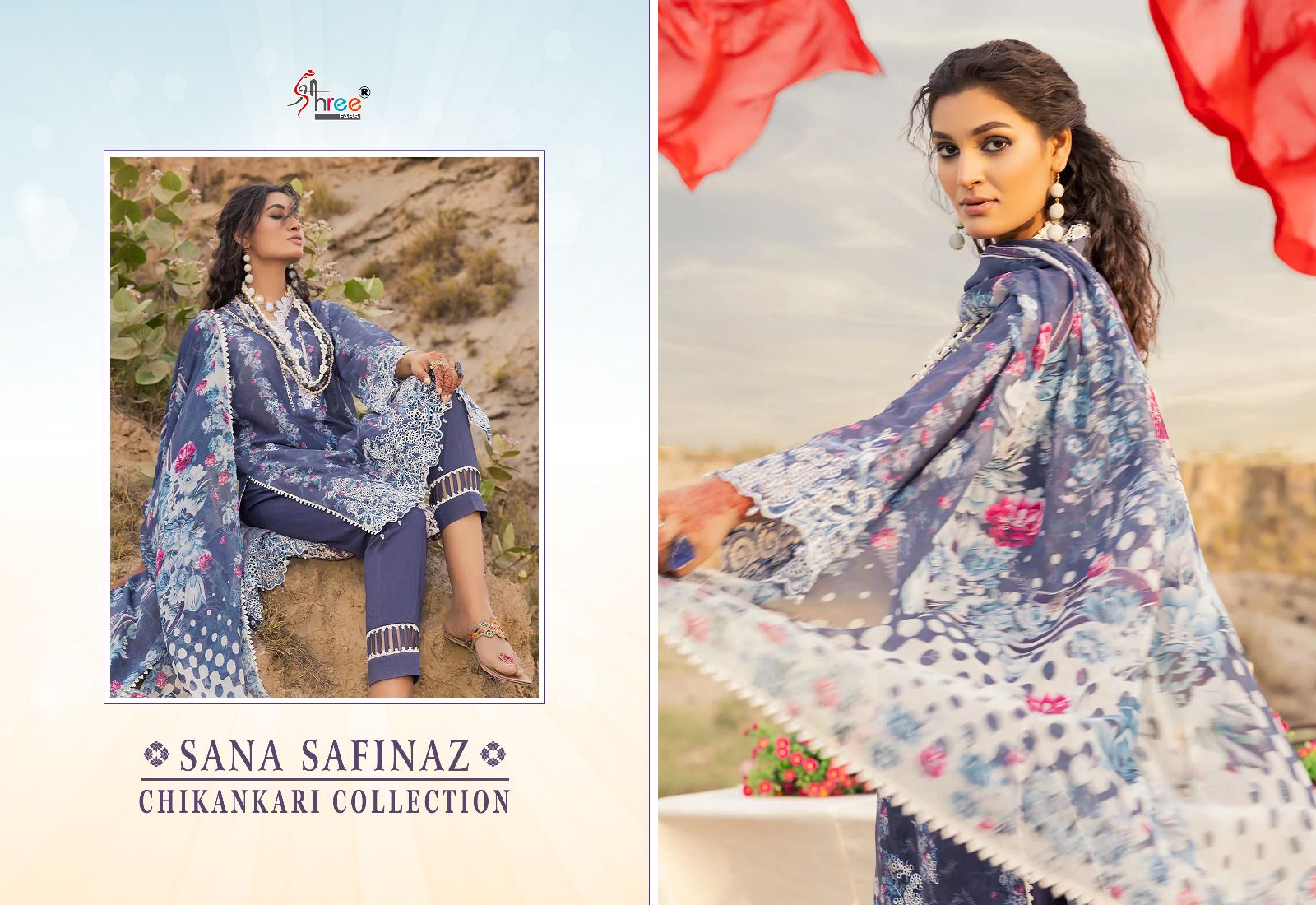 shree fabs sana safinaz chikankari collection lawn decent embroidery look salwar suit siffon dupatta catalog