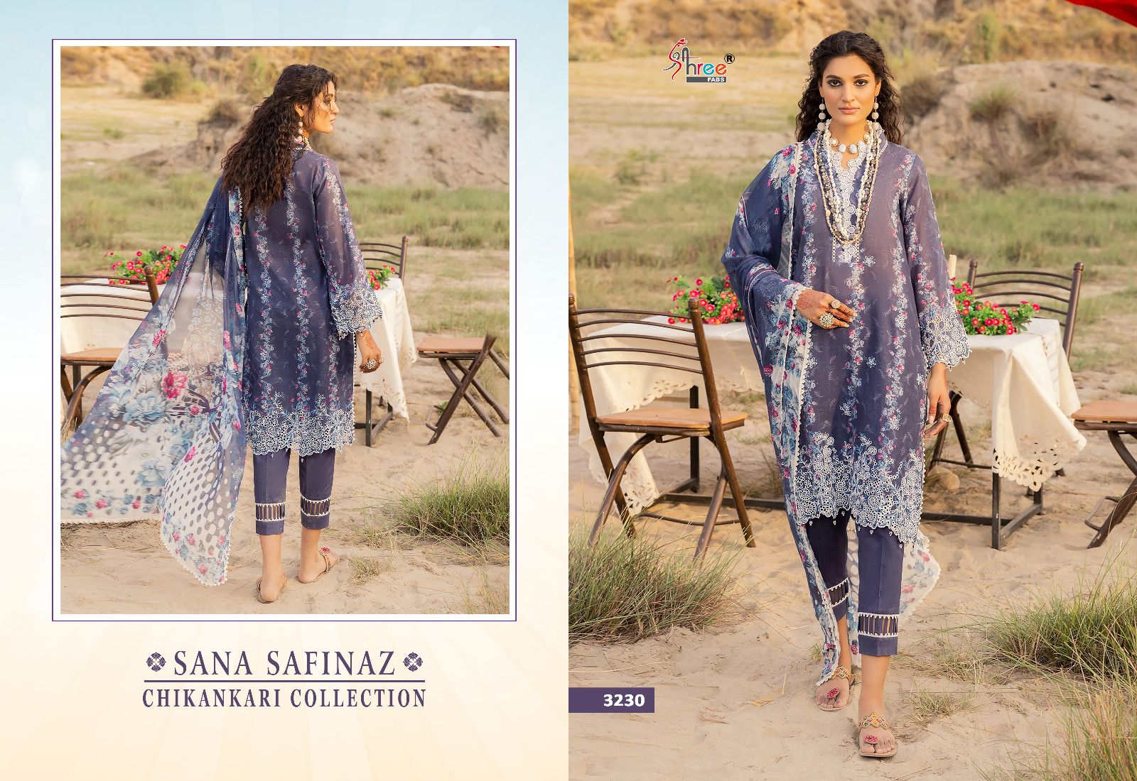 shree fabs sana safinaz chikankari collection lawn decent embroidery look salwar suit siffon dupatta catalog