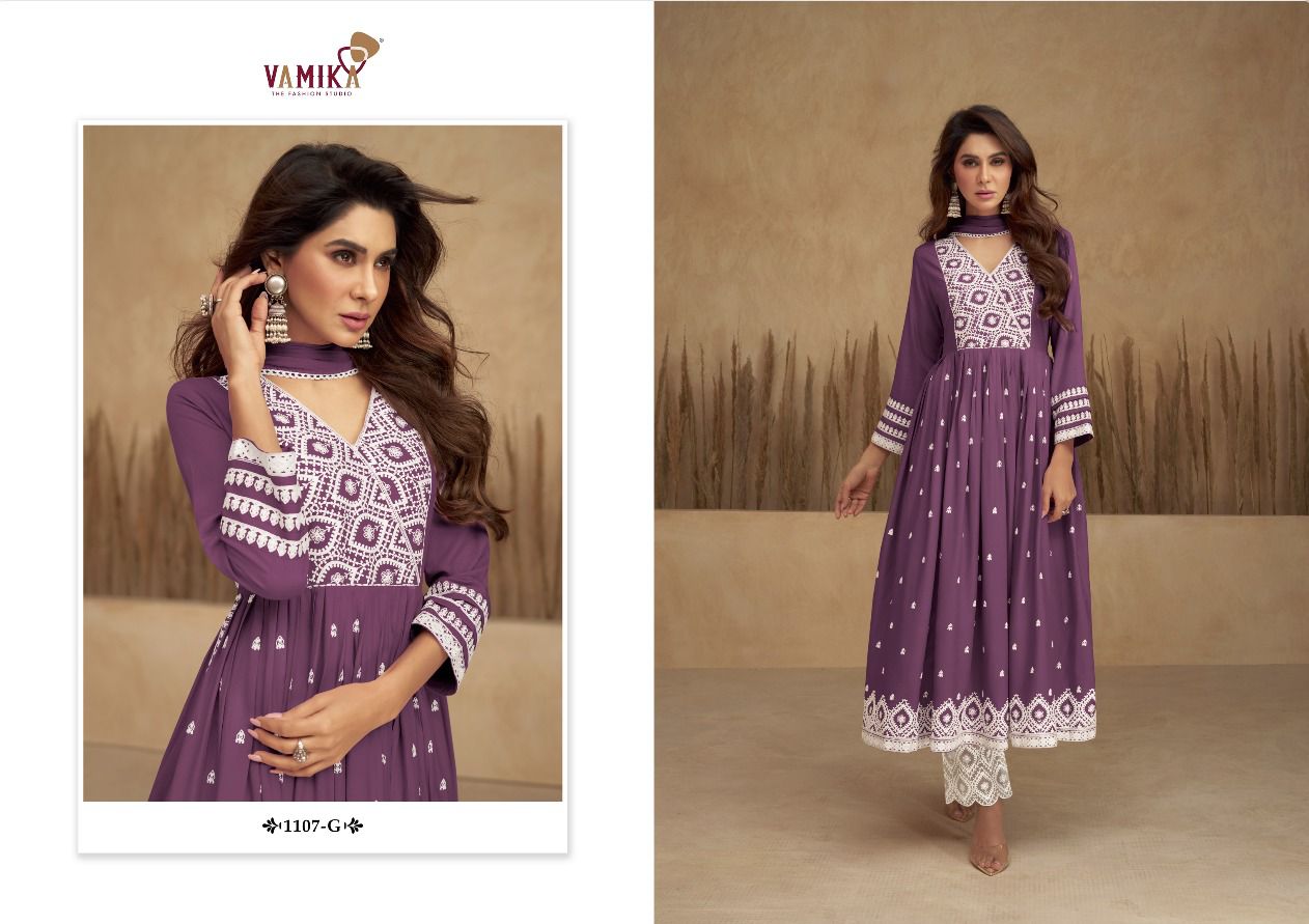 vamika Aadhira Vol 5 Gold D No1107F To 1107J rayon viscose attrective look kurti pant with dupatta catalog