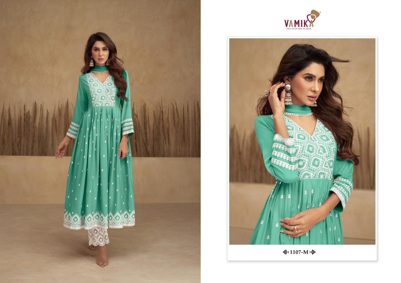 vamika Aadhira Vol 5 light colour D No1107k To 1107O rayon viscose attrective look kurti pant with dupatta catalog