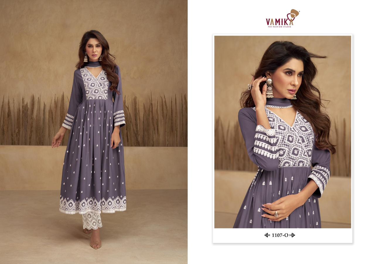 vamika Aadhira Vol 5 light colour D No1107k To 1107O rayon viscose attrective look kurti pant with dupatta catalog