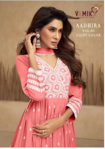 vamika Aadhira Vol 5 light colour D No1107k To 1107O rayon viscose attrective look kurti pant with dupatta catalog