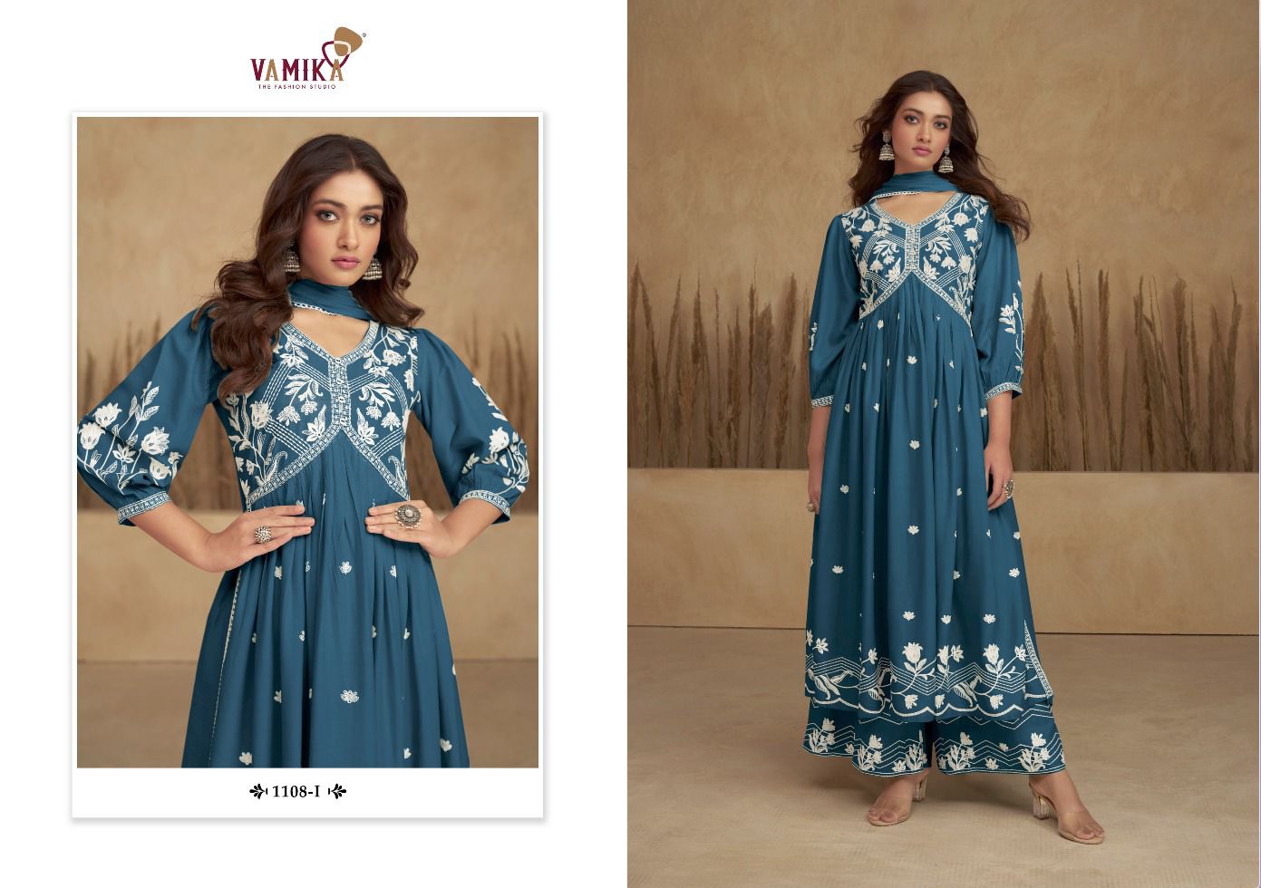 vamika Aadhira Vol 6 silver D No1108f To 1108J rayon viscose regal look kurti pant with dupatta catalog