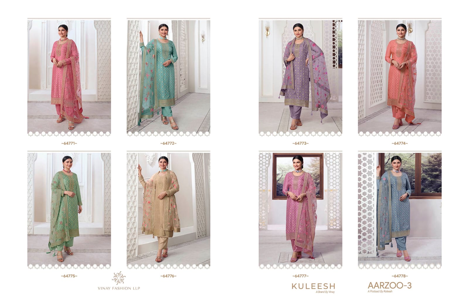 vinay fashin kuleesh aarzoo 3 dola zacquard elegant look salwar suit catalog