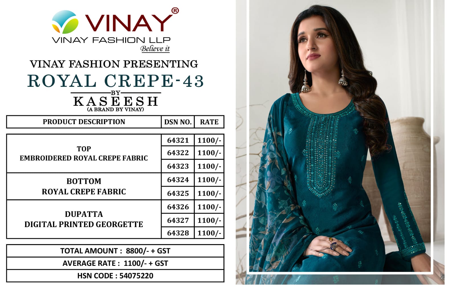 vinay fashion kaseesh royal crepe 43  royal crepe graceful look salwar suit catalog