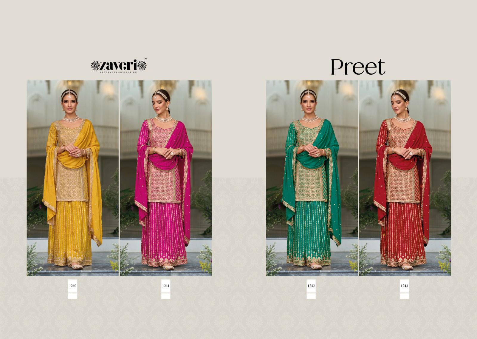 zaveri preet silk new and modern look top dupatta with plazo catalog