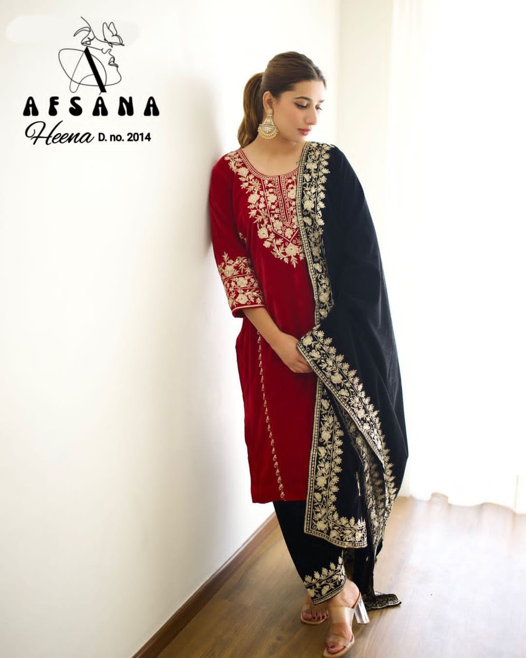 afsana heena d no 2014 velvet decent look top pant size set