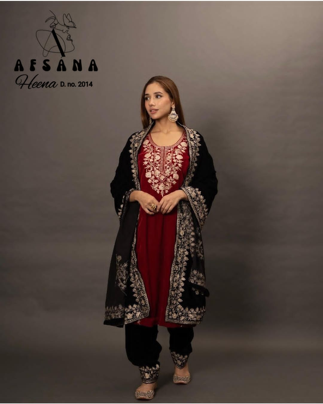 afsana heena d no 2014 velvet decent look top pant size set