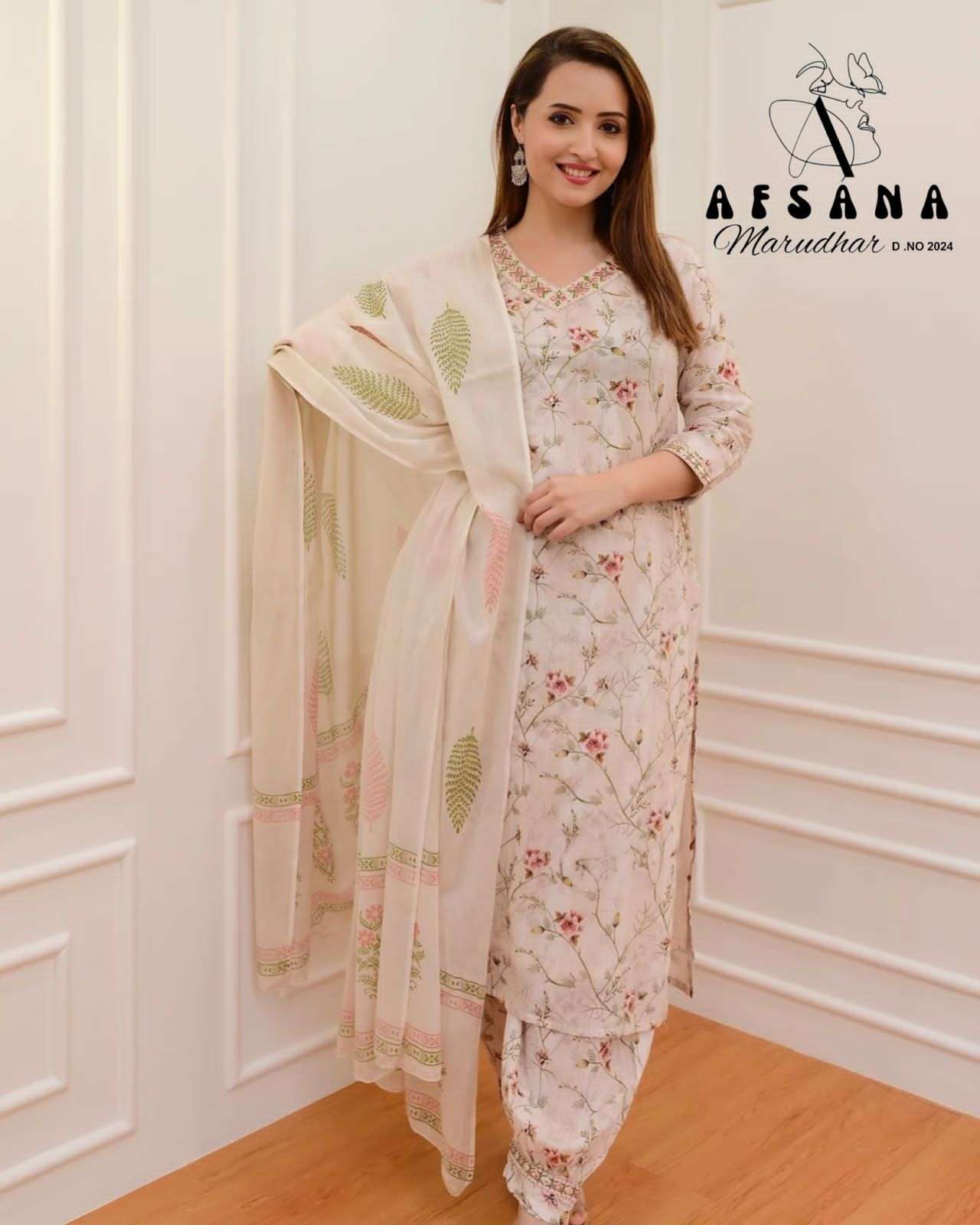 afsana marudhar 2024 muslin grace ful look top bottom with dupatta size set