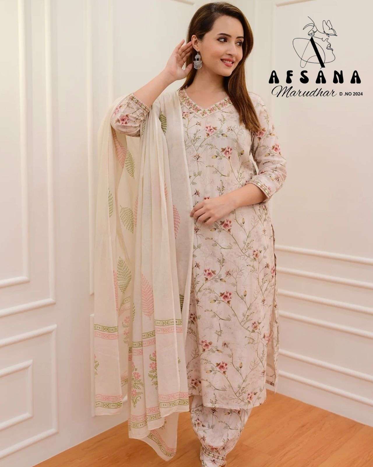 afsana marudhar 2024 muslin grace ful look top bottom with dupatta size set