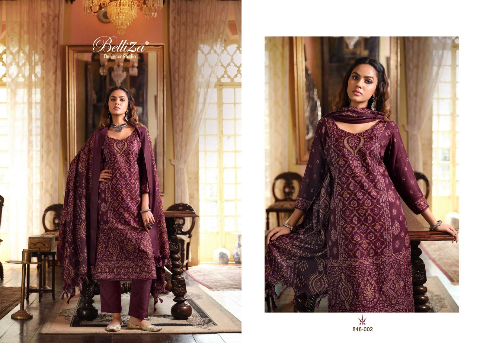 belliza designer studio cashmera kaani pure winter alpine wool pashmina innovative look salwar suit catalog