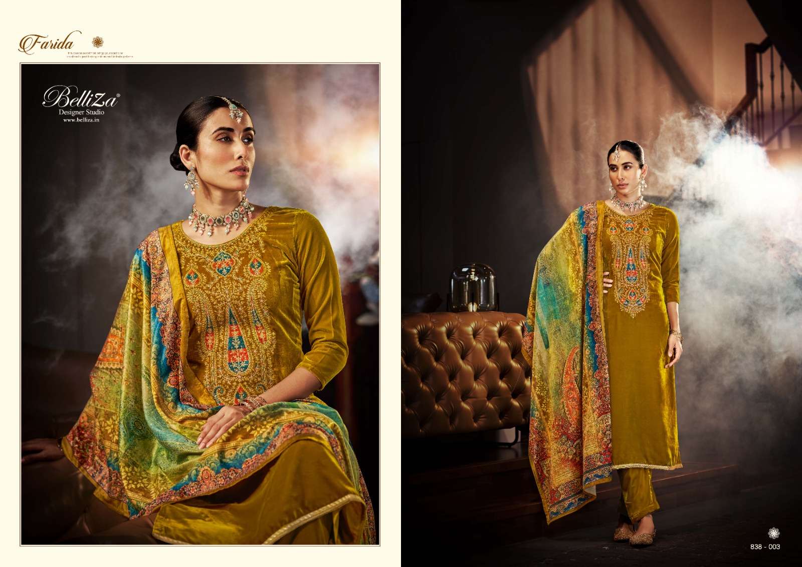 belliza designer studio  farida velvet decent look salwar suit catalog