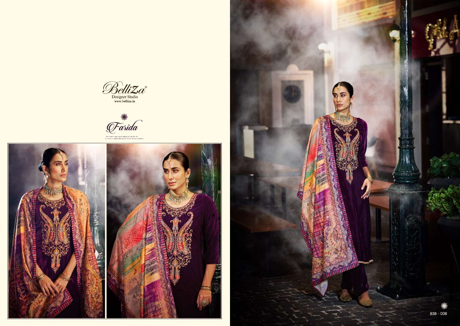 belliza designer studio  farida velvet decent look salwar suit catalog