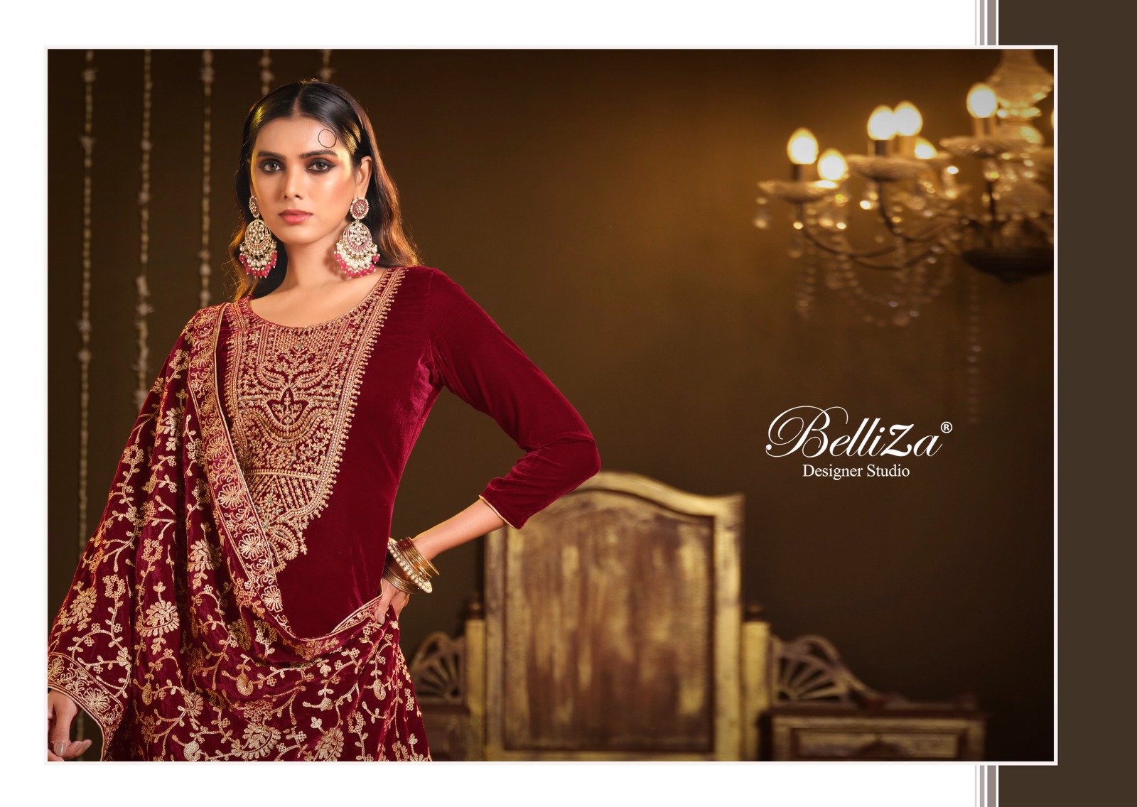 belliza designer studio kohinoor velvet regal look salwar suit catalog